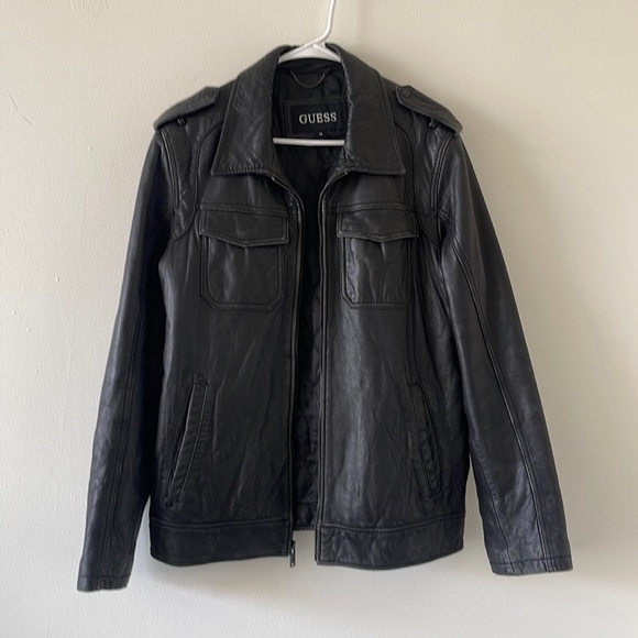 Vintage 90s Guess leather striped leather jacket